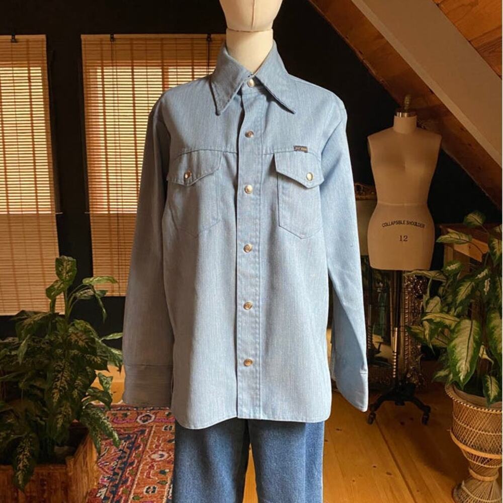 Vintage Mens Chambray Shirt Jacket 1970s